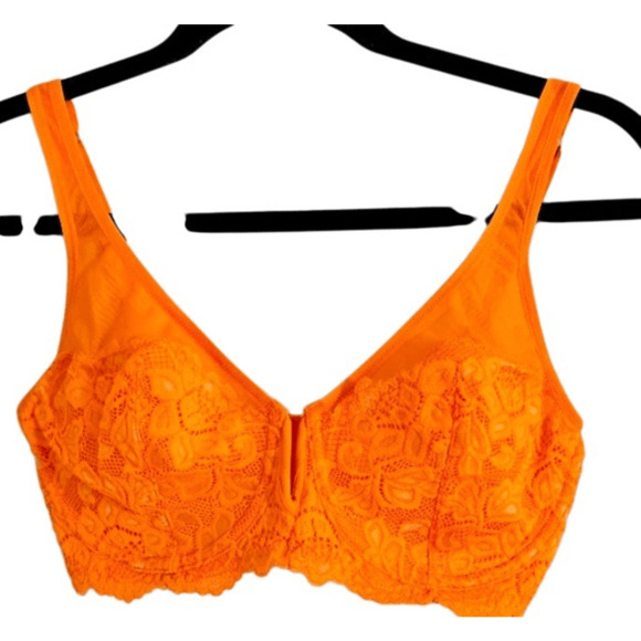 Frederick's Of Hollywood Charlotte Lace Orange Unlined Underwire Bra 32DD Corset - Picture 3 of 6